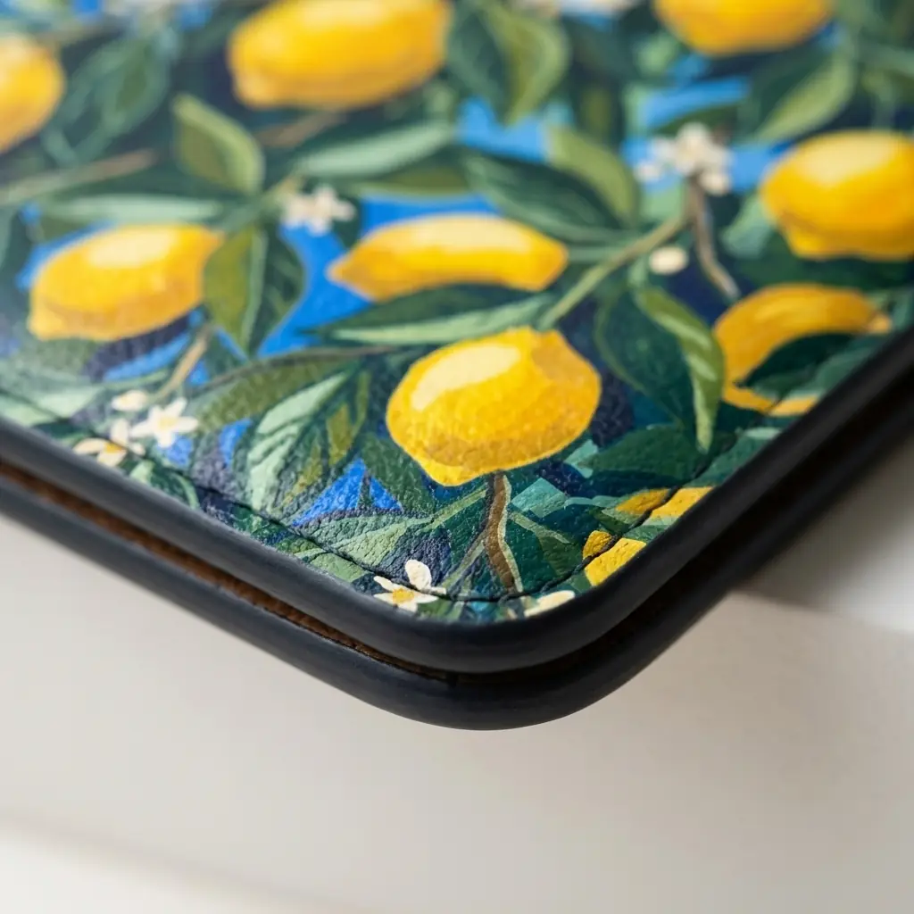 Lemon Grove Pasjeshouder, close-up van de afwerking