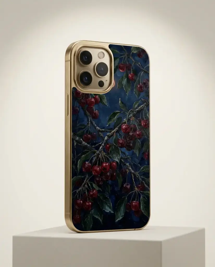 Midnight Orchard Case, shown on a gallery plinth