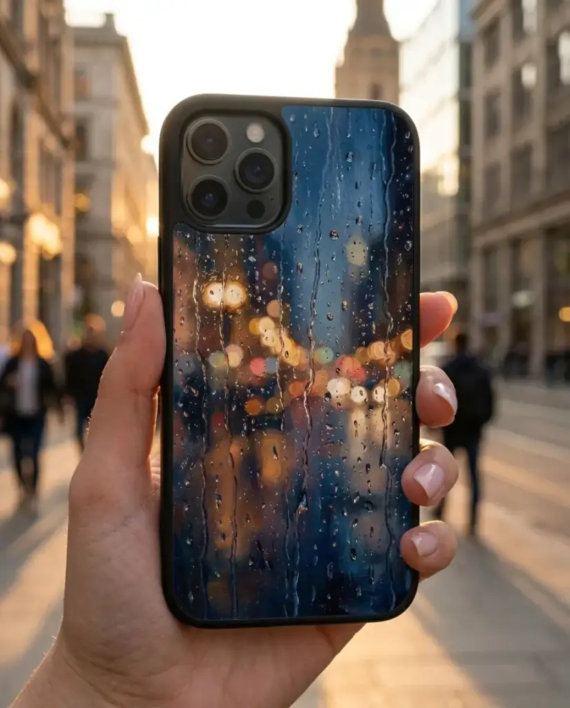 Rain on Glass Case, in use