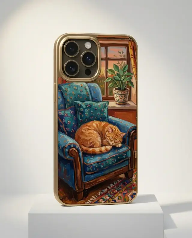 Sunday Cat Case, shown on a gallery plinth