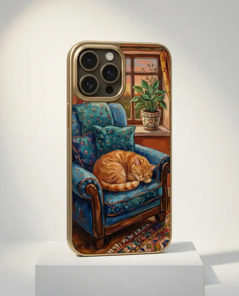 Sunday Cat Case, shown on a gallery plinth