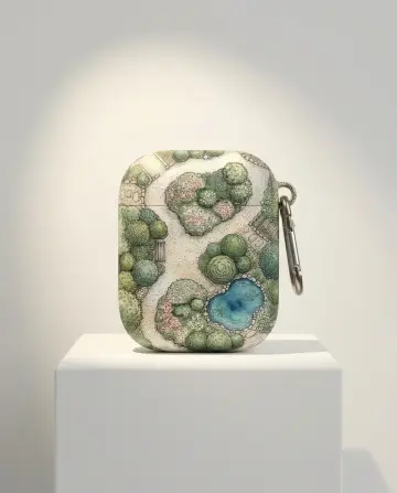 Tiny Garden Earbud Case, shown on a gallery plinth