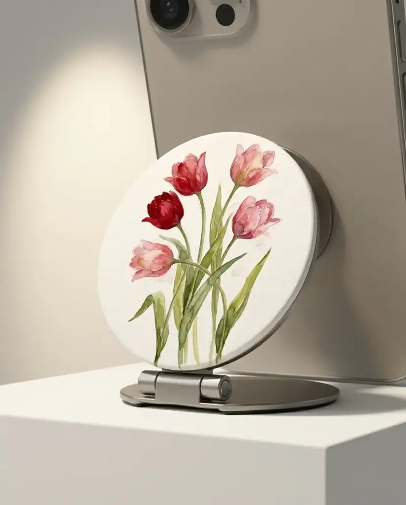 Tulip Study Grip Stand, shown on a gallery plinth