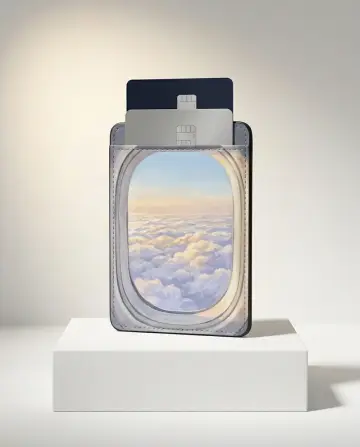 Window Seat Card Wallet, shown on a gallery plinth